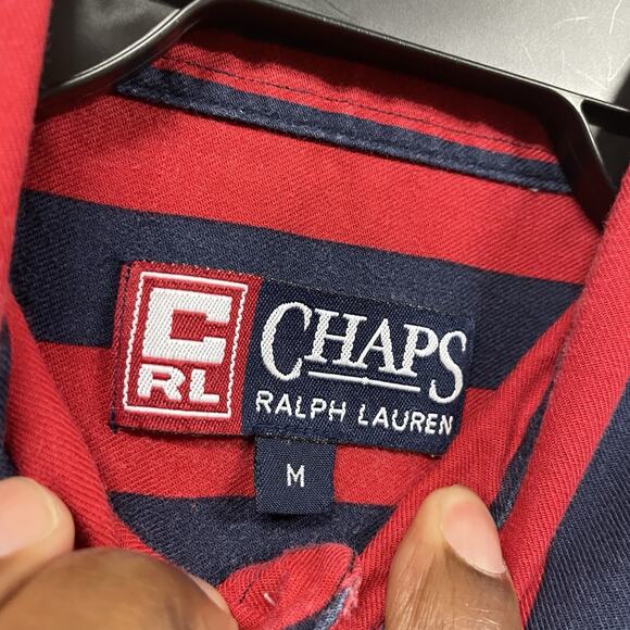 VTG Chaps Ralph Lauren Button Down Shirt Blue Red White Striped Stars Men Medium - Picture 4 of 7